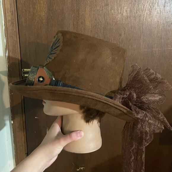 6” steampunk top hat w added metal goggles main image 7